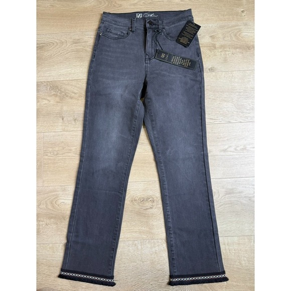 Diane Gilman Denim - NWT Womens DG2 by Diane Gilman fringe hem embroidered hem black straight size 2